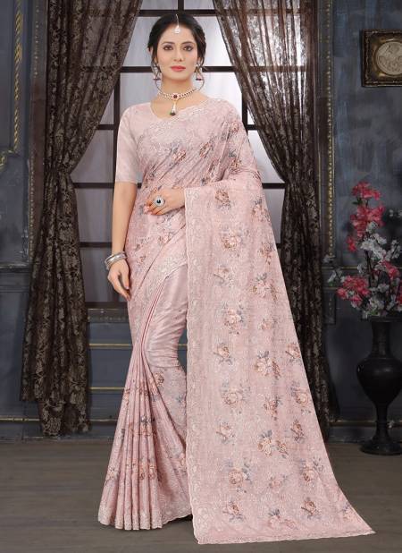 Lavender Latest Fancy Party Wear Orgenza Digital Print With Embroidered Saree Collection 1089